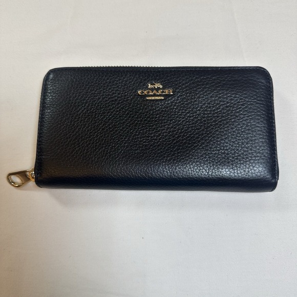 Coach‎ 58059 Black Pebble Leather Phone Zip Around Accordion Wallet - Picture 1 of 7